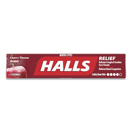 Halls Mentho-Lyptus Cough and Sore Throat Lozenges, Cherry, 9 Lozenges, PK20, 20PK AMC62476